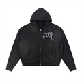 Sun Fade Frayed Raw Edge Fleece Zip Hoodie