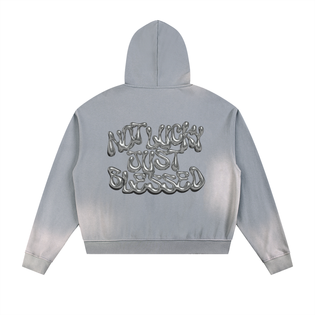 Sun Fade Frayed Raw Edge Fleece Zip Hoodie