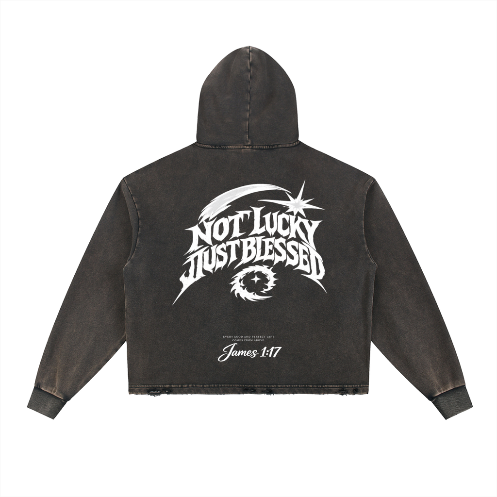 Vintage Washed Frayed-Hem Hoodie